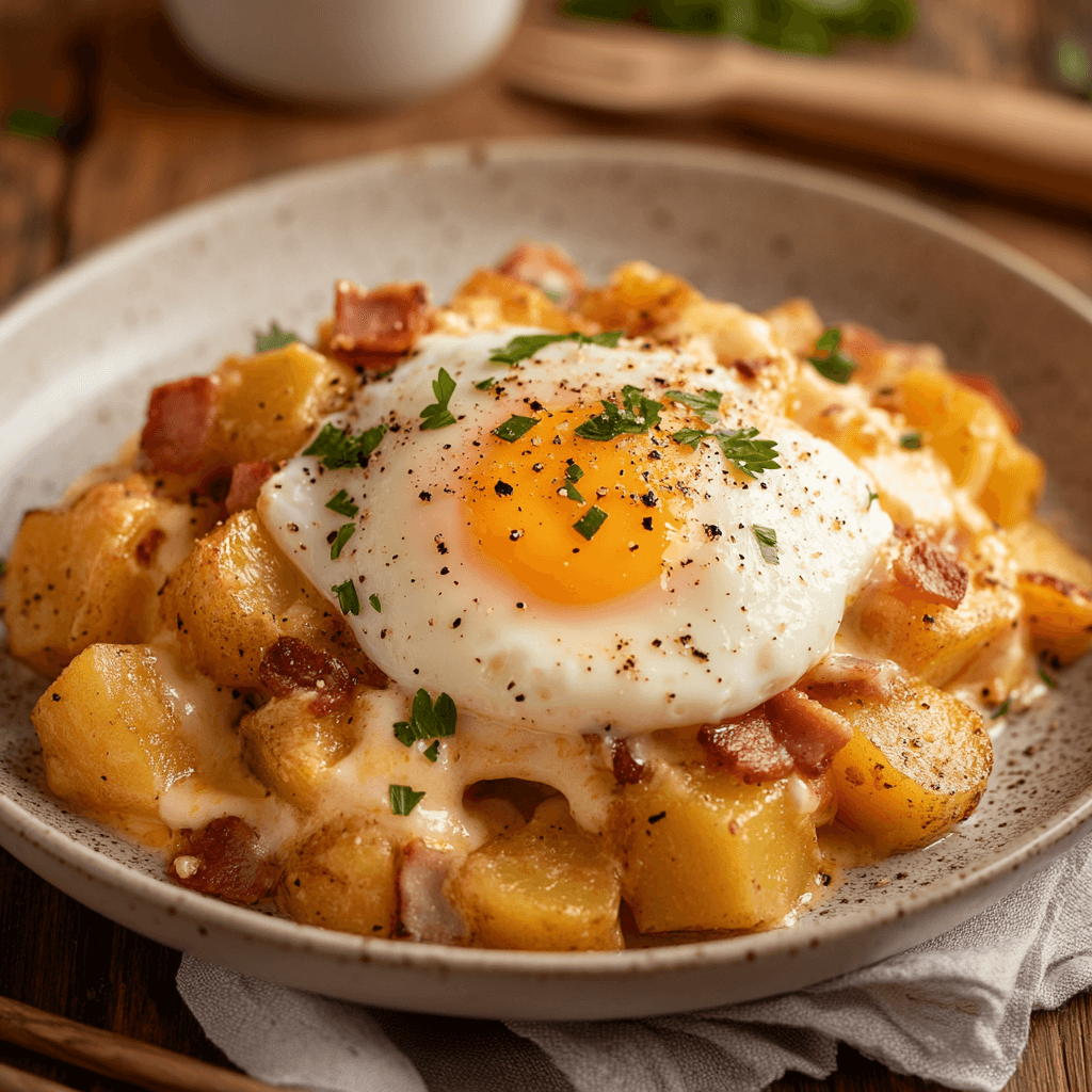 Alt=Cheesy Potato Egg Scramble