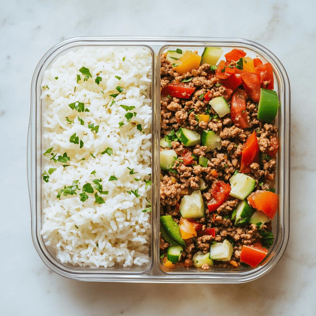 Easy Meal Prep Unstuffed Pepper Bowls with rice and vegetables.