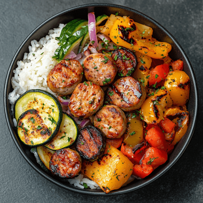 Delicious and healthy Air Fryer Chicken Sausage and Veggies bowl.