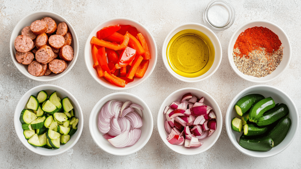 Fresh ingredients for easy Air Fryer Chicken Sausage and Veggies.