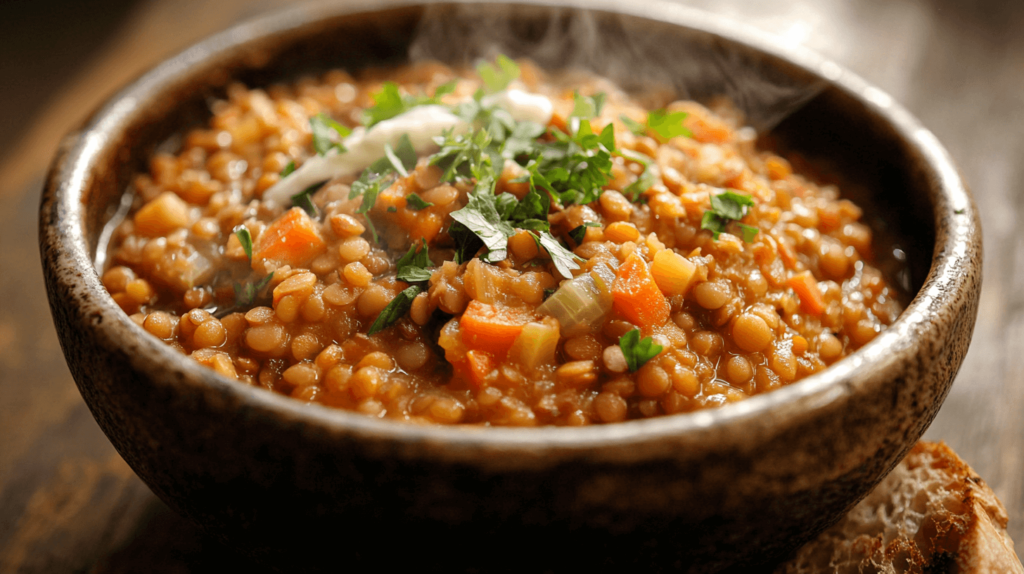 High-protein meal prep lunch: Hearty and nutritious lentil soup.