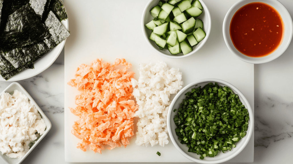 All the fresh and budget-friendly ingredients for California Roll Sushi Bowls.